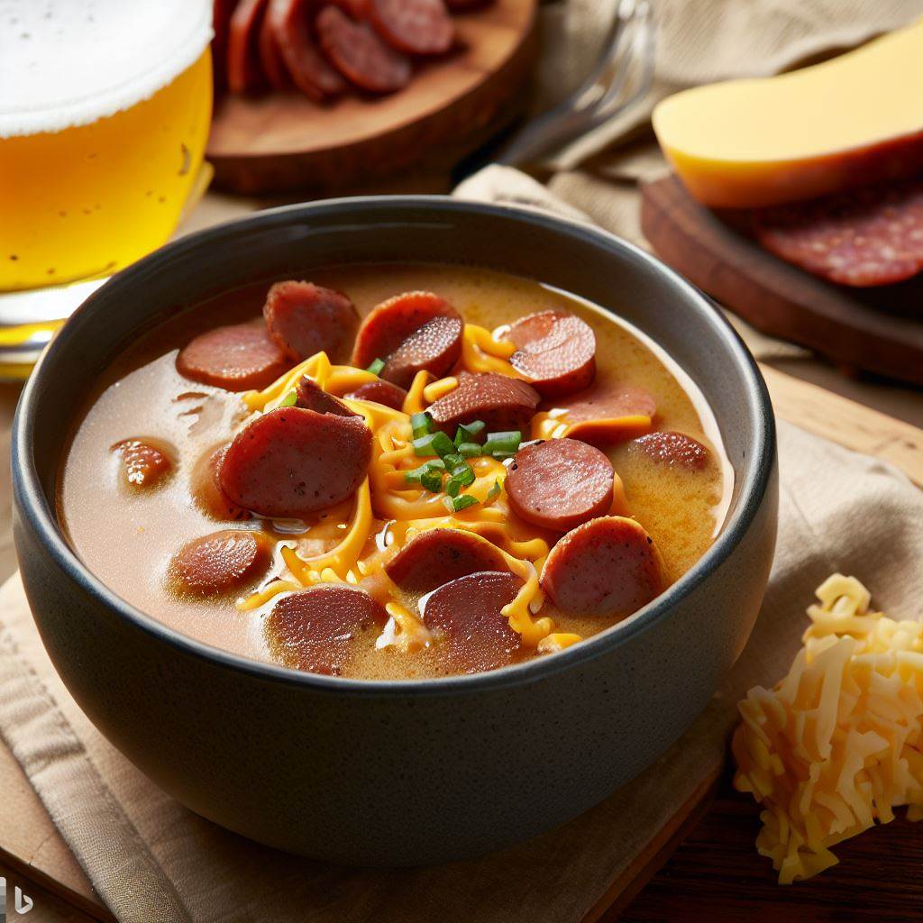 Sopa de salchicha ahumada y cheddar